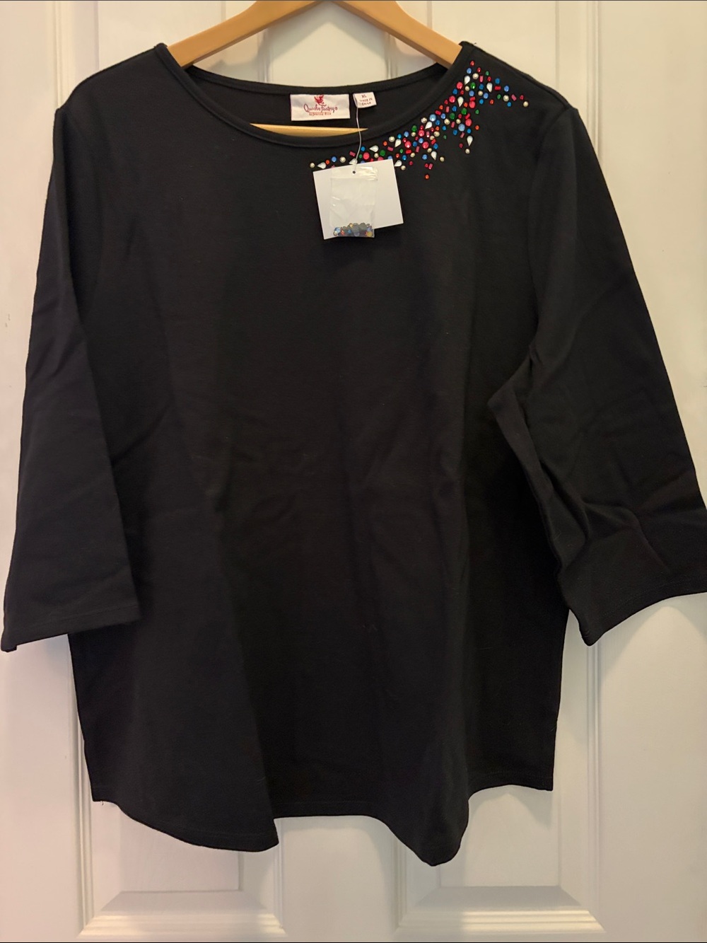 Quacker Factory Black Long Sleeve Tee with Colorful Jewel Accents